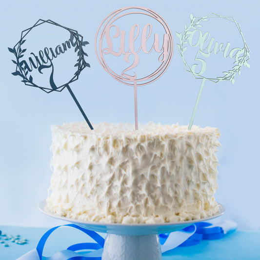 Personlig Cake Topper med Blad och Cirklar